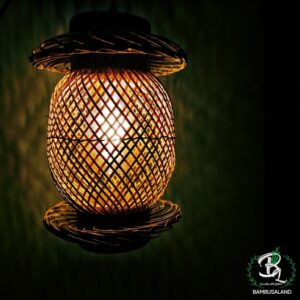 Bamboo hanging light fixture with elegant design.