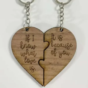 Customized wooden keychain for couples.