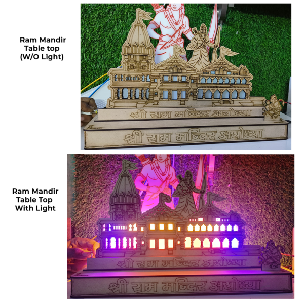 MDF Ram Lalla Mandir showpiece for Table top for office, home, hotels, schools etc with LED Lights