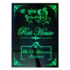 Elegant Krishna Ji acrylic LED name plate with vibrant lighting, perfect for home entrances.